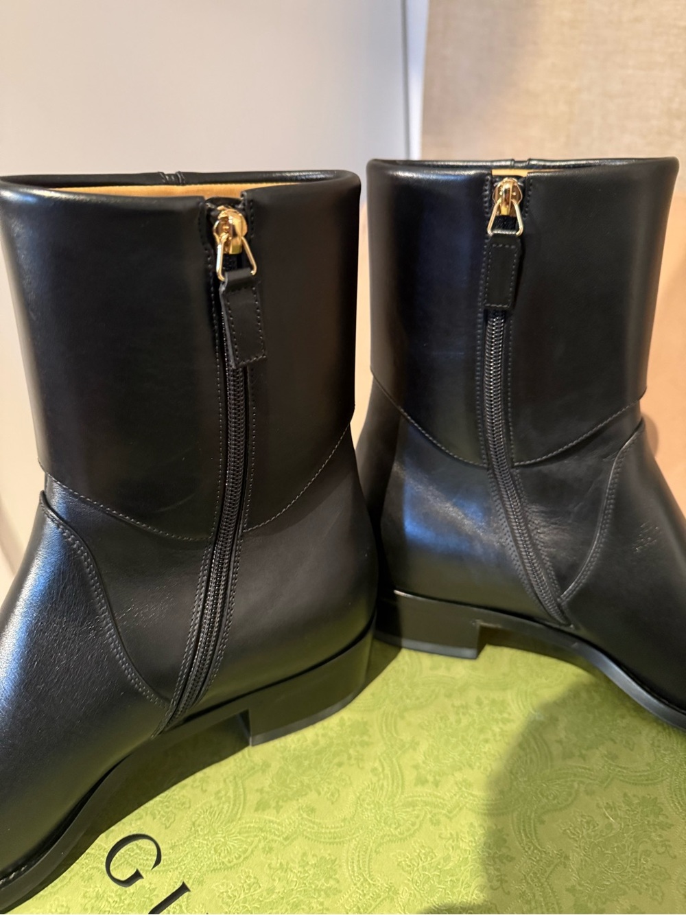 Gucci Black Leather Ankle Boots with Gold Hardware - Picture 5 of 10
